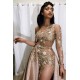 Chic One Shoulder Lace Appliques Prom Dresses With Over Skirt Round Neck Evening Gowns