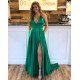 Spaghetti Strap Shiny Royal Blue Prom Party Gowns with High Split Chic V-neck Princess Evening dress On Sale