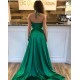 Spaghetti Strap Shiny Royal Blue Prom Party Gowns with High Split Chic V-neck Princess Evening dress On Sale