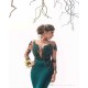 Classic Illusion neck Long Sleeves Blue Lace Appliques Prom Party Gowns with Chapel Train