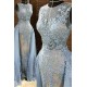 Gorgeous Column Sleleveless Long Evening Dresses Lace Appliques Beading Chic Prom Party Gowns with Overskirt