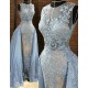 Gorgeous Column Sleleveless Long Evening Dresses Lace Appliques Beading Chic Prom Party Gowns with Overskirt