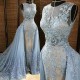 Gorgeous Column Sleleveless Long Evening Dresses Lace Appliques Beading Chic Prom Party Gowns with Overskirt