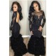 Chic Black Mermaid Prom Party Gowns| Long Sleeves Lace Evening Gowns