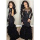 Chic Black Mermaid Prom Party Gowns| Long Sleeves Lace Evening Gowns