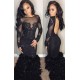 Chic Black Mermaid Prom Party Gowns| Long Sleeves Lace Evening Gowns