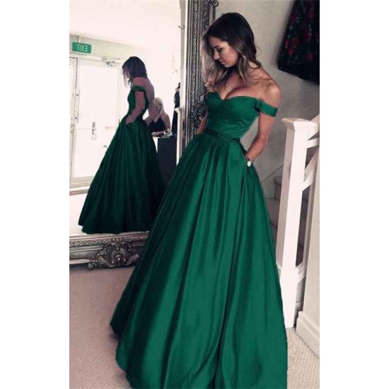 Elegant Off-the-Shoulder Evening Dress Green Long Prom Party Gowns