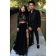 Two Piece Long Sleeves Evening Gown Black Chic Slit Lace Prom Party Gowns