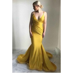 Elegant V-Neck Evening Dress New Arrival Mermaid Yellow Prom Party Gowns