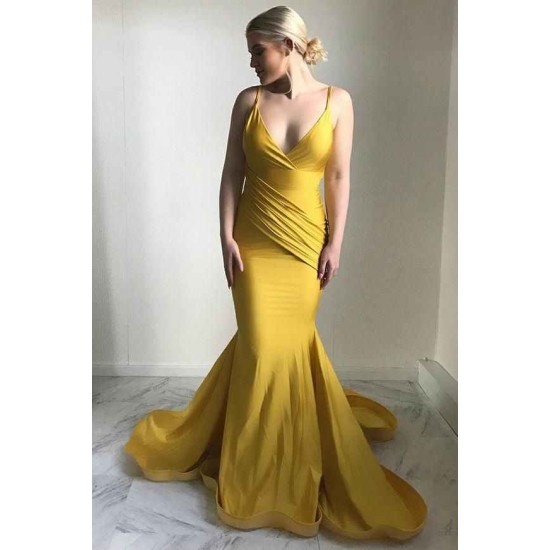 Elegant V-Neck Evening Dress New Arrival Mermaid Yellow Prom Party Gowns