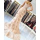 Alluring Elegant Lace Spaghetti Strap Chic Mermaid Prom Dresses Sleeveless Evening Dresses with Over-skirt