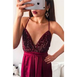 Simple Shining Sequins Applique Halter Prom Dresses Side slit Mermaid Sleeveless Chic Evening Dresses