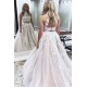 Gorgeous Halter Two Piece Applique Prom Dresses Elegant Lace Up Crystal Evening Dresses with Beads