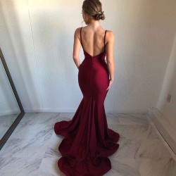 Chic Open-Back Mermaid Evening Dresses Simple Spaghetti Straps Prom Dresses