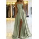 Elegant Spaghetti-Straps Long Prom Dress With Split