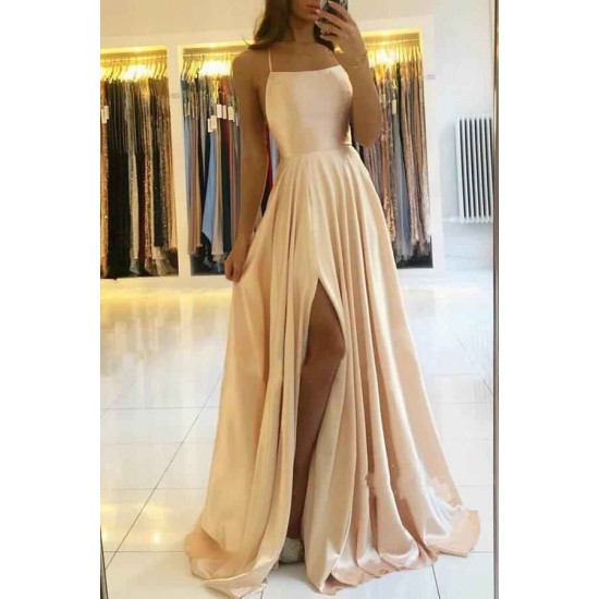 Elegant Spaghetti-Straps Long Prom Dress With Split