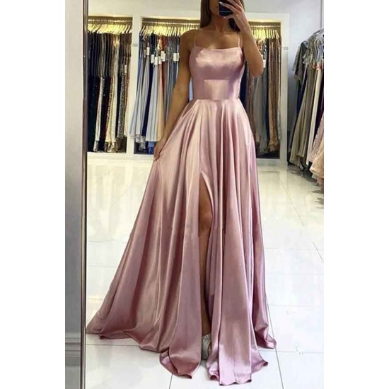 Elegant Spaghetti-Straps Long Prom Dress With Split