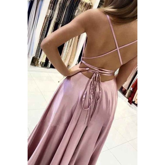 Elegant Spaghetti-Straps Long Prom Dress With Split