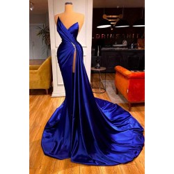 Glamorous Royal Blue Sweetheart Prom Dress Mermaid Long Evening Gowns With Split