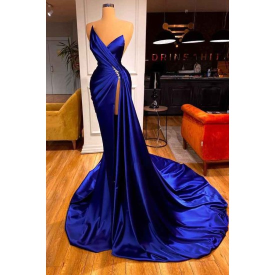 Glamorous Royal Blue Sweetheart Prom Dress Mermaid Long Evening Gowns With Split