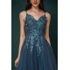 Unique Dusty Blue Tulle A-line Low back Spaghetti-strap Prom Dress