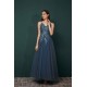Unique Dusty Blue Tulle A-line Low back Spaghetti-strap Prom Dress