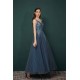 Unique Dusty Blue Tulle A-line Low back Spaghetti-strap Prom Dress
