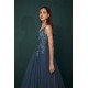 Unique Dusty Blue Tulle A-line Low back Spaghetti-strap Prom Dress