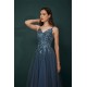 Unique Dusty Blue Tulle A-line Low back Spaghetti-strap Prom Dress