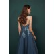 Unique Dusty Blue Tulle A-line Low back Spaghetti-strap Prom Dress