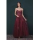Burgundy Spaghetti Strap Lace Appliques High split Prom Dress