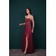 Burgundy Spaghetti Strap Lace Appliques High split Prom Dress