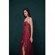 Burgundy Spaghetti Strap Lace Appliques High split Prom Dress
