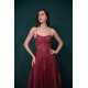 Burgundy Spaghetti Strap Lace Appliques High split Prom Dress