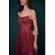 Burgundy Spaghetti Strap Lace Appliques High split Prom Dress