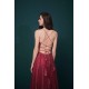 Burgundy Spaghetti Strap Lace Appliques High split Prom Dress