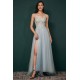 Light blue See-through Sparkle Appliques Prom Dress
