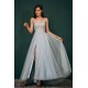 Light blue See-through Sparkle Appliques Prom Dress
