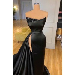Sexy Black Long Prom Dress With Split Beadings Evening Gowns