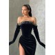Black High-split Velvet Off-the-shoulder Mermaid Prom Dress