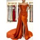Burnt Orange Off-the-Shoulder Mermaid Prom Dress Long With Split