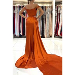 Burnt Orange Off-the-Shoulder Mermaid Prom Dress Long With Split