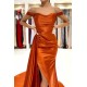 Burnt Orange Off-the-Shoulder Mermaid Prom Dress Long With Split