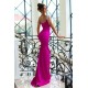 Stunning Sparkle Beaded Straps Fuchsia Column Satin Floor length Prom Dress