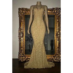 Gorgeous Sequined Mermaid Spaghetti-strap Long Sleevesless Prom Party Gowns