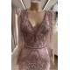 Gorgeous Mermaid Lace Beading V-neck Long Sleevess Prom Dresses Evening Gowns With Beading Waistband