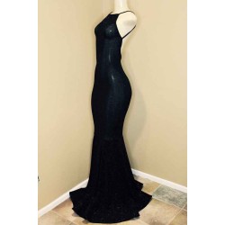 Backless black prom dress, sequins evening gowns