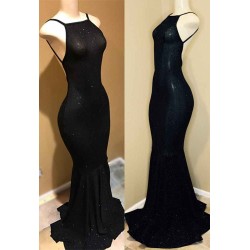 Backless black prom dress, sequins evening gowns