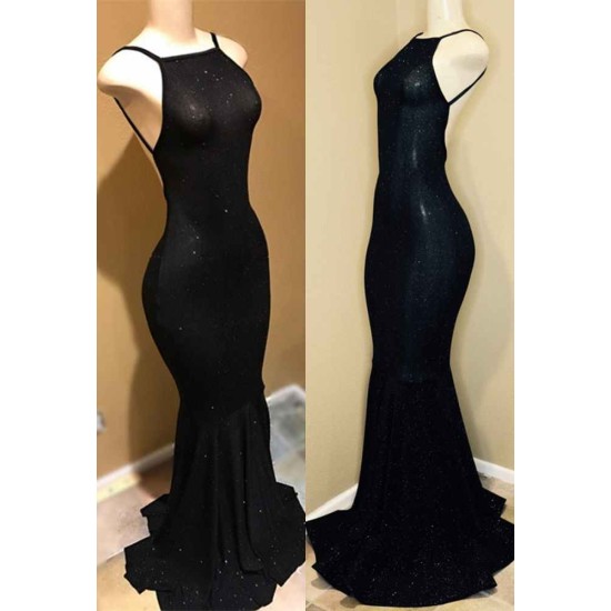 Backless black prom dress, sequins evening gowns
