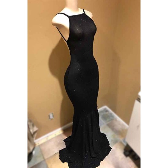 Backless black prom dress, sequins evening gowns